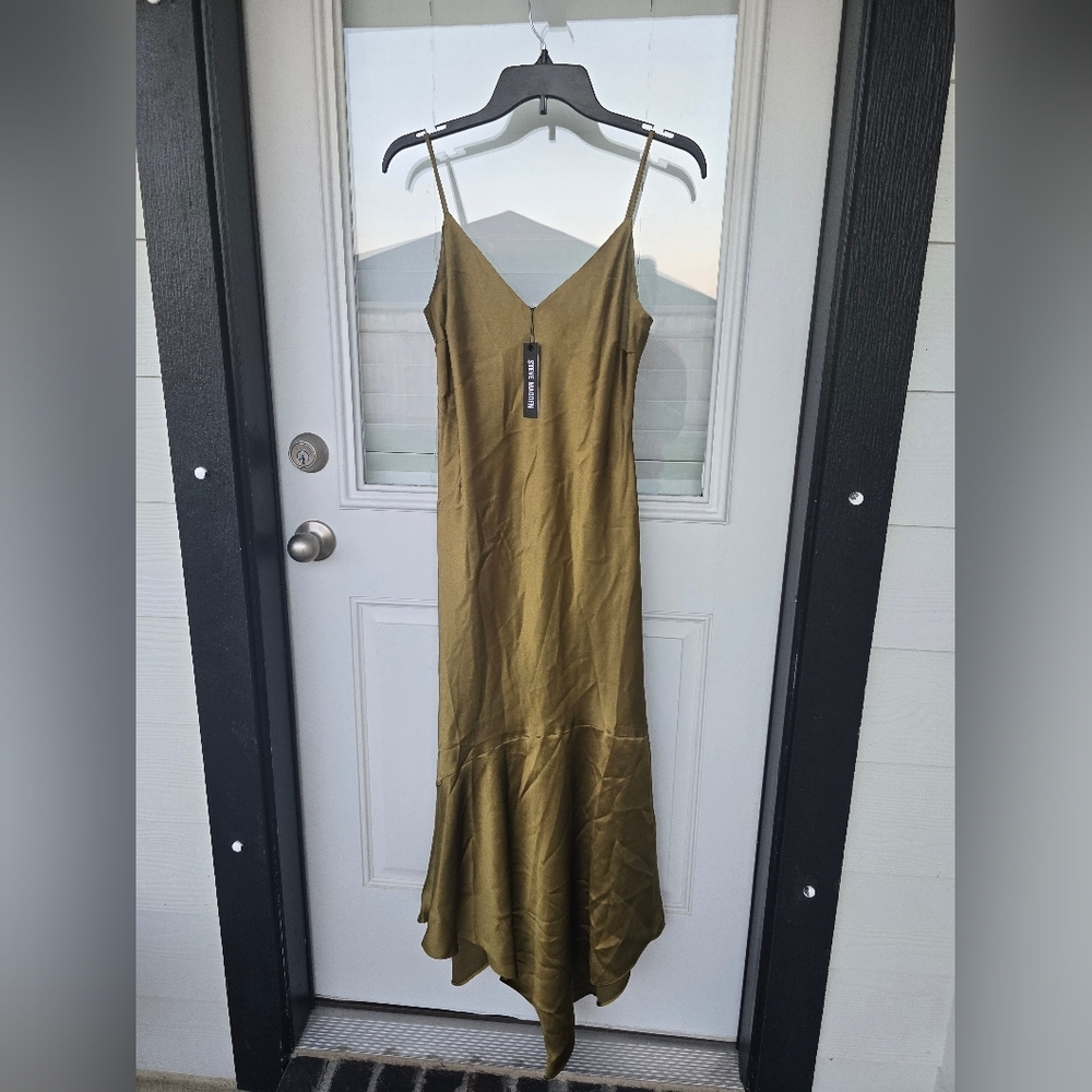 Steve Madden Lucille Satin Slip Dress Sz M Asymmetrical Babydoll New Party - Picture 3 of 16